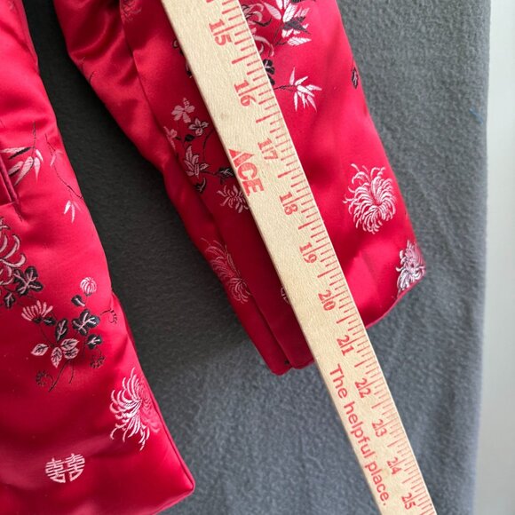 VTG Moon Rabbit Padded Cheongsam Quilted Jacquard Jacket 4 Red Floral Print - Picture 8 of 13